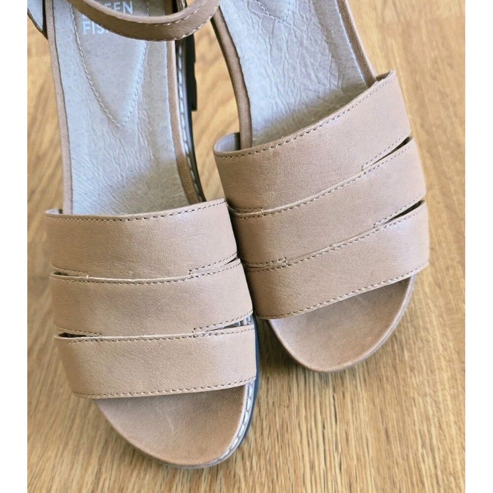 Eileen Fisher Sport Heir Tumbled Leather Sandals Tan Brown Sz 8.5 Lug Sole - Picture 5 of 9
